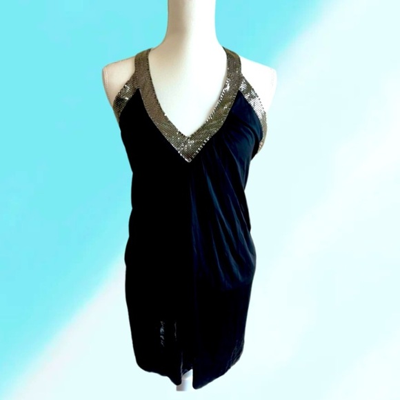 BCBGMaxAzria Halter Disco Dress with Silver Chain Mail - Picture 1 of 9